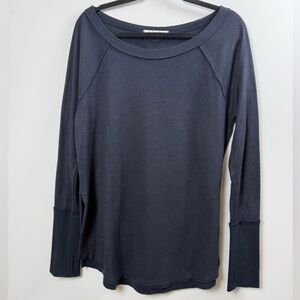 Free People We The Free Women’s Waffle Knit Long Sleeve Shirt, Black, Large